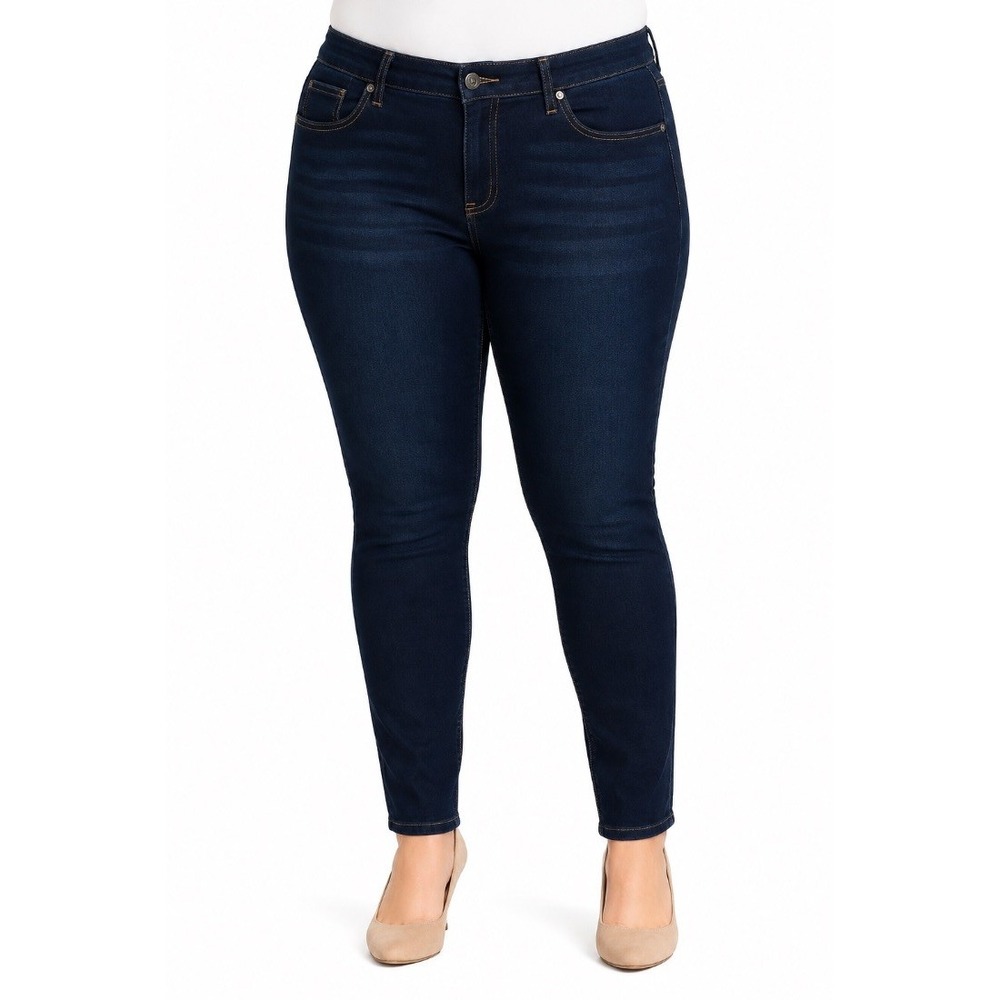 Seven7 Womens Plus Size 12 Dark Wash Tummyless High Rise Skinny Jeans